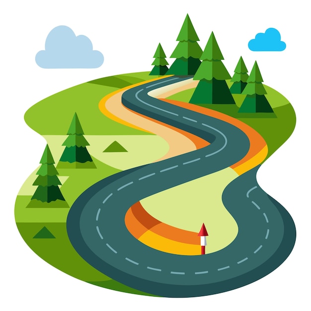 Vector flat winding road clipart cartoon style vector illustration