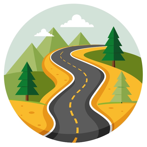 Vector flat winding road clipart cartoon style vector illustration