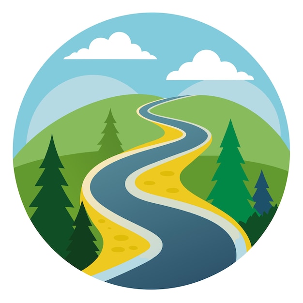 Vector flat winding road clipart cartoon style vector illustration