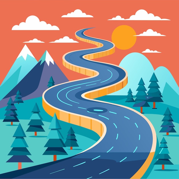 Vector flat winding road vector illustration