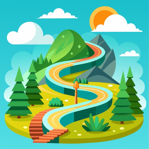 Vector flat winding road vector illustration