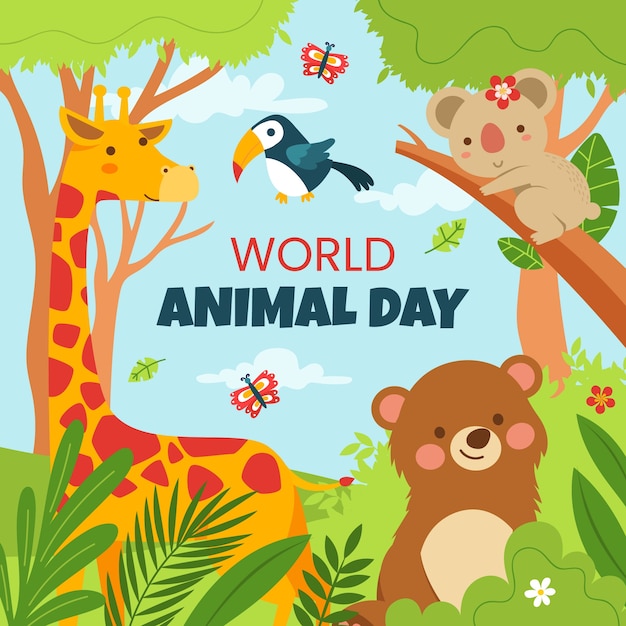 Flat world animal day illustration