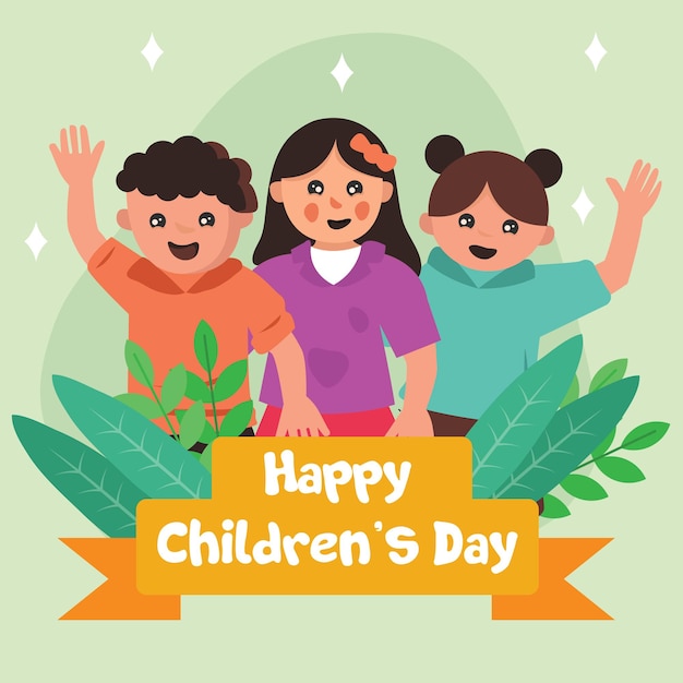 Flat world childrens day Instagram post Vector illustration