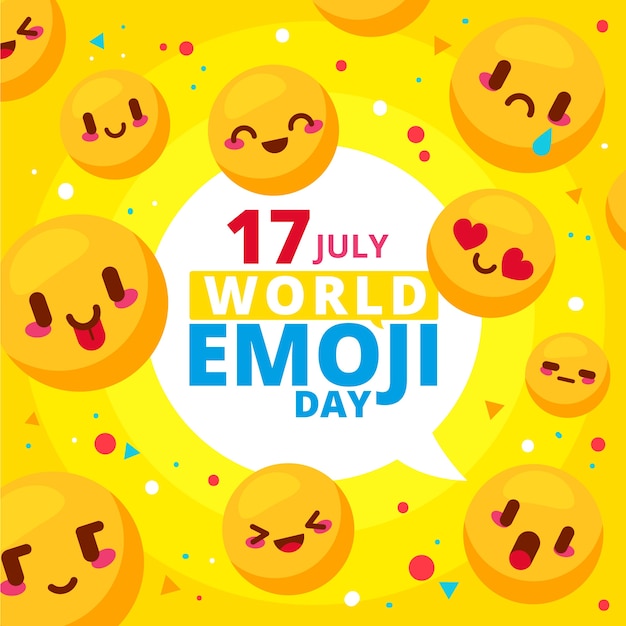 Flat world emoji day illustration with emoticons