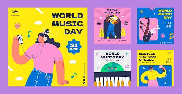 Flat world music day instagram posts collection