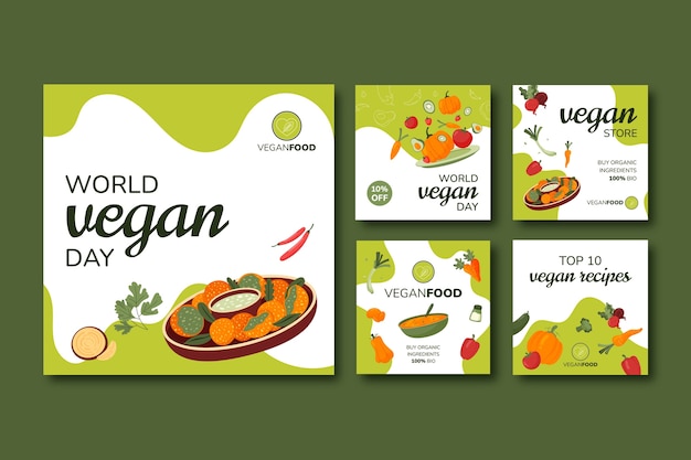 Flat world vegan day instagram posts collection