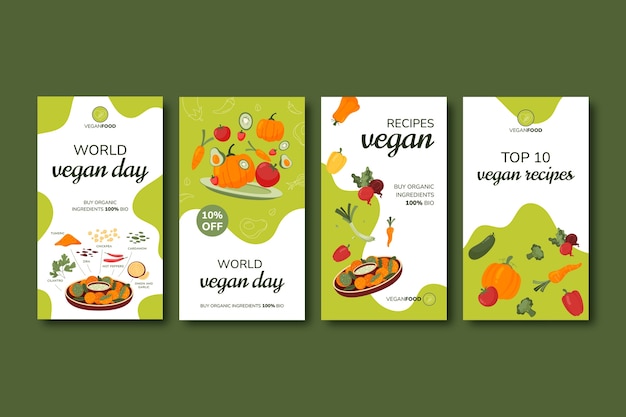 Flat world vegan day instagram stories collection