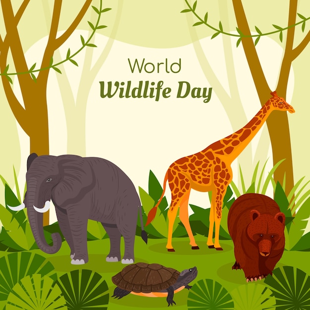 Flat world wildlife day illustration