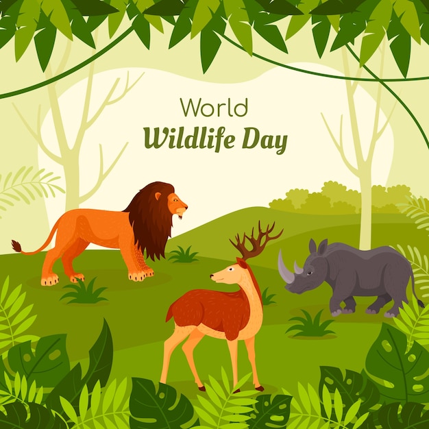 Flat world wildlife day illustration