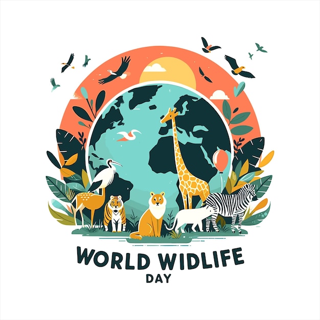 Vector flat world wildlife day vector illustration with poster background