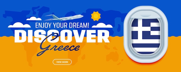 Flight to Greece traveling theme banner design for website mobile app