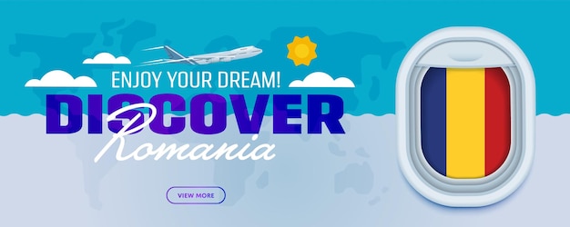 Flight to Romania traveling theme banner design for website mobile app