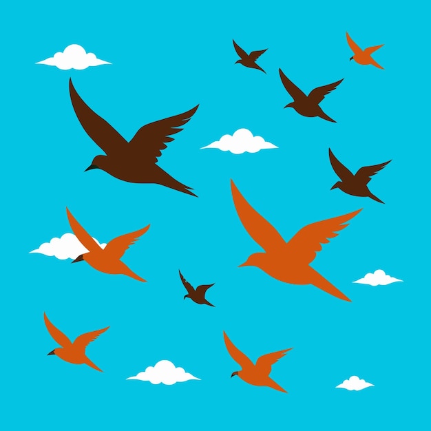 Vector flock of flying birds vector silhouette white background 4