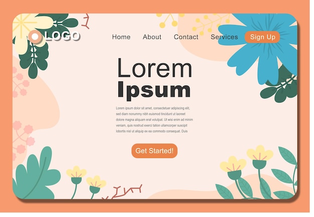 Vector floral background landing page template design