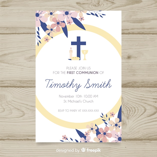 Vector floral first communion invitation