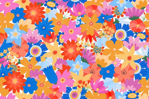 Vector floral seamless pattern with colorful hand drawn flowers for spring and summer textile prints