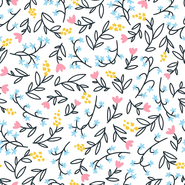 Floral seamless vector pattern with small flowers Simple handdrawn style Motifs scattered liberty