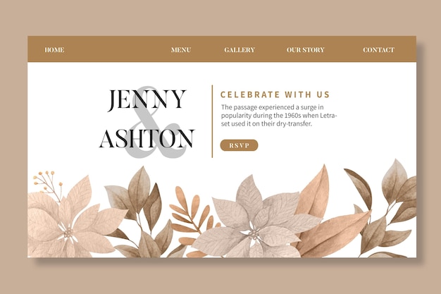 Vector floral wedding landing page template