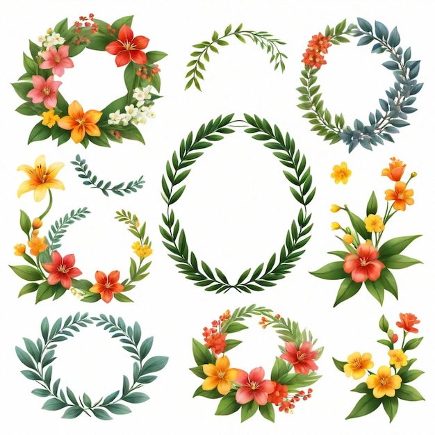 Vector floral wreath vector set white background isolated a high