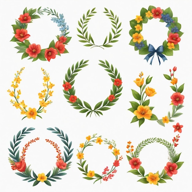 Vector floral wreath vector set white background isolated