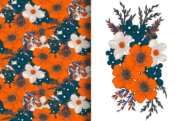 Flower bouquet with seamless pattern Floral background set