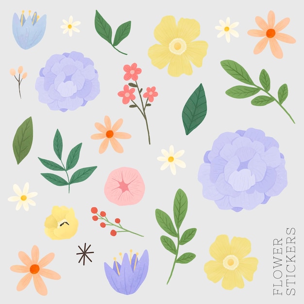 Vector flower and leaf stickers set vector