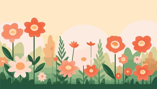 Vector flowers and grass background vector illustration flat design style