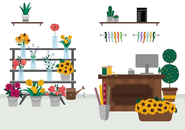 Vector flowers shop inside view florist topic vector illustration