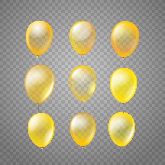 Flying golden air balloons isolated on tranparent background