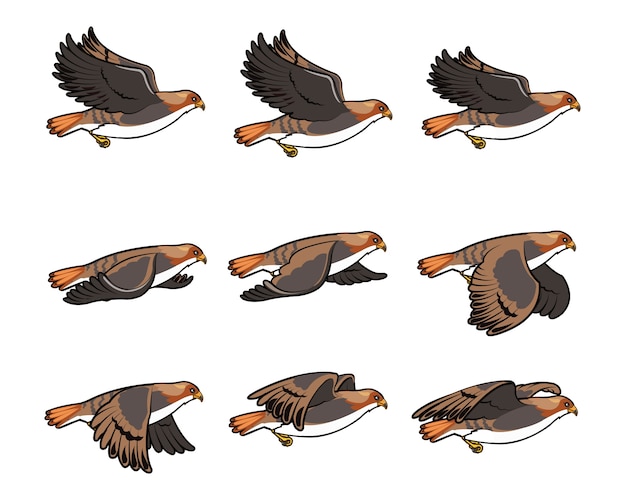 Вектор flying hawk game character animation sprite