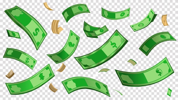 Vector flying money on a transparent background