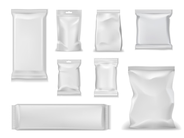 Vector foil bag packs white sachet pouch doy package