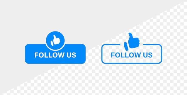 Vector follow us label banner with thumbs up like icon social media notification sticker buttons