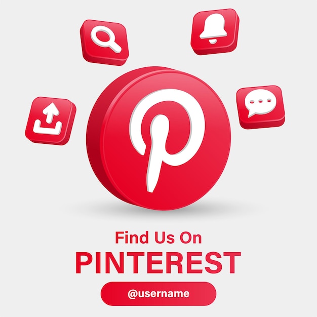 Vector follow us on pinterest social media logos with 3d logo in modern frame with notification icons