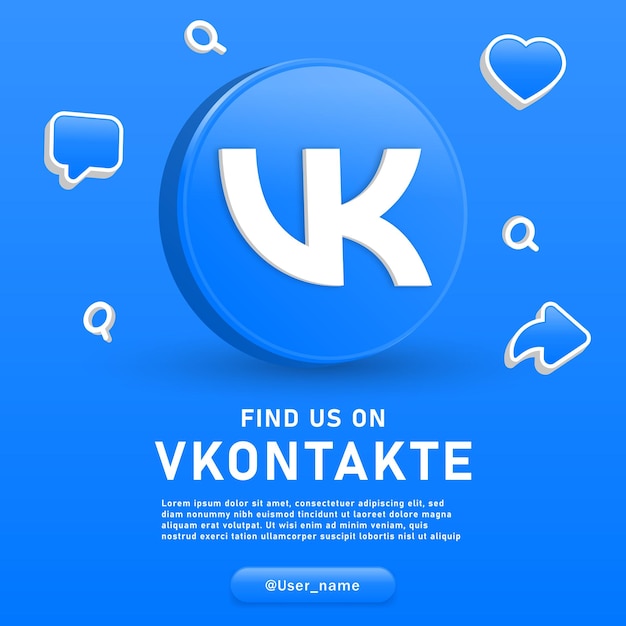 Vector follow us on vkontakte vk 3d logo social media background notification icons like comment share icon