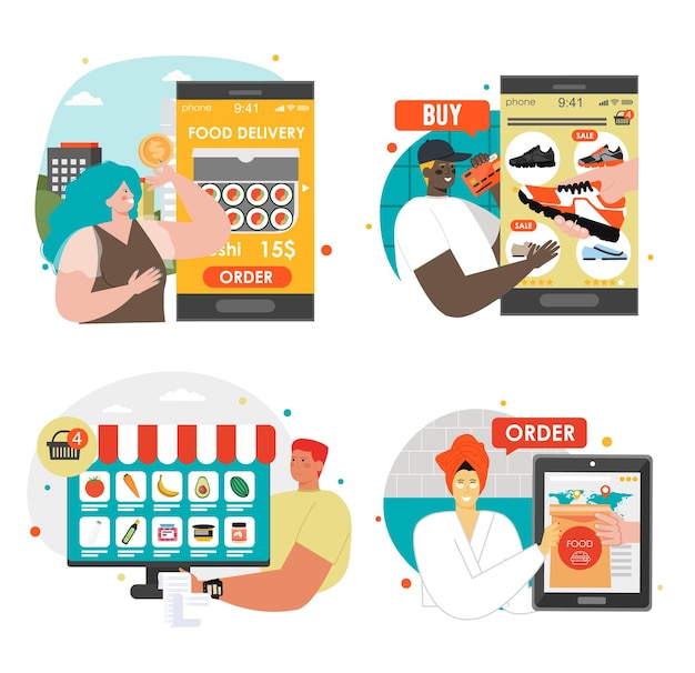 Food clothes and purchases online delivery scene