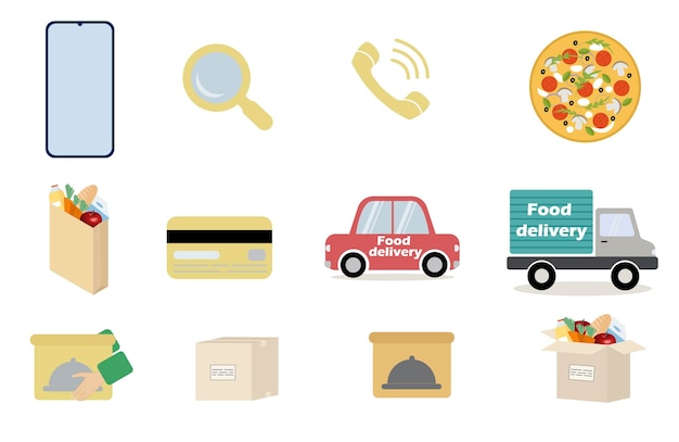 Vector food delivery icons set