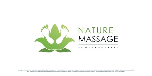 Vector foot massage therapy logo design with leaf element and unique concept premium vector