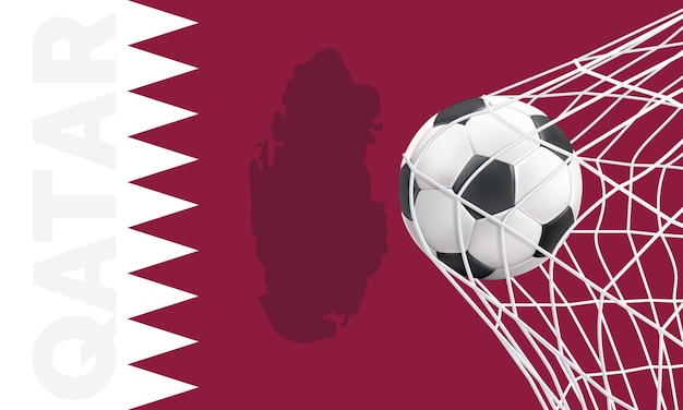 Vector football ball with the national flag of qatar horizontal realistic waving flag of state of qatar