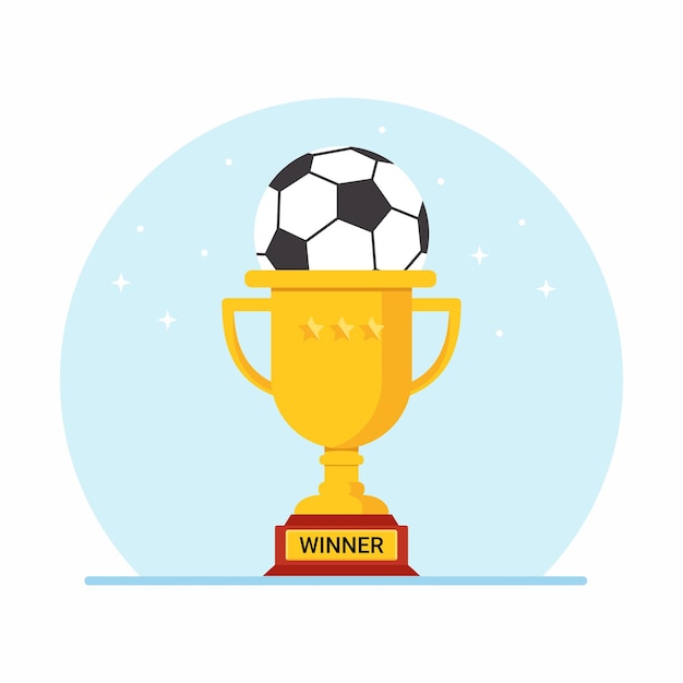 Football Championship Trophy. Football Tournament Award, Gold Winner Cup with football.