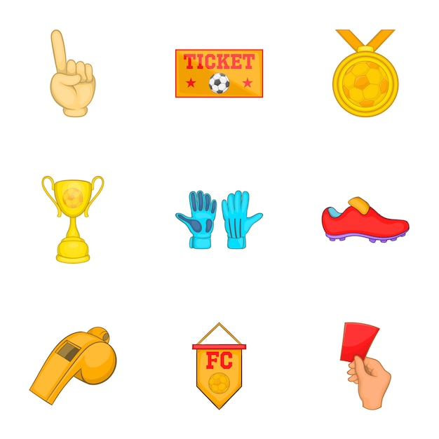 Football icons set, cartoon style