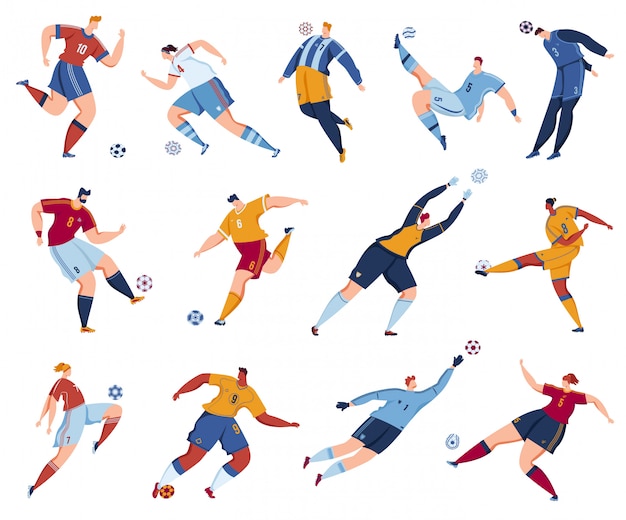 Vector football soccer player vector illustration set.