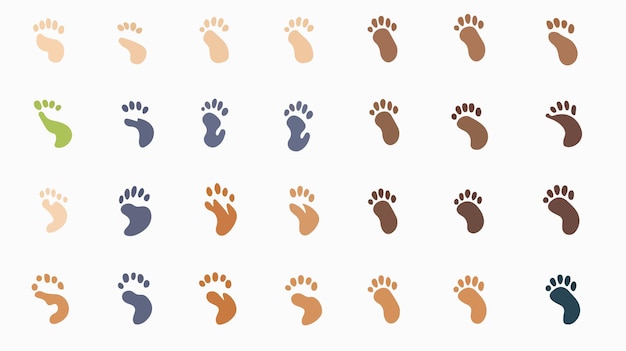 Footprint Step Icons Set Isolated on White Background