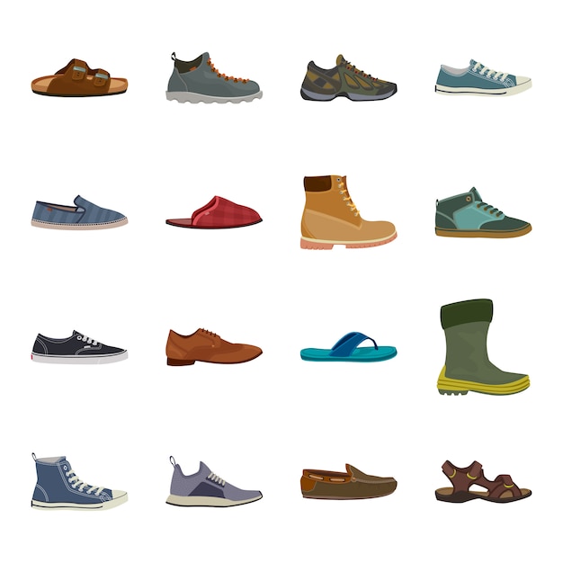 Footwear cartoon icon set, fashion shoes.