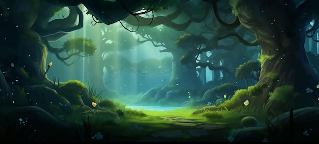 Vector forest tree nature background green landscape jungle fantasy illustration cartoon game scene d