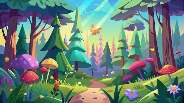 Vector a forest with a butterfly and a forest landscape