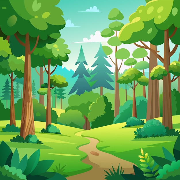 Vector a forest with trees and a river with a forest background