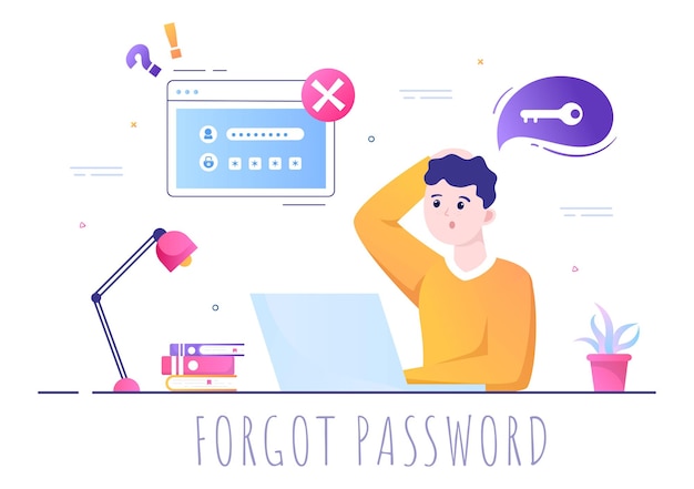 Forgot Password and Account Login for Web page, Protection, Security, Key, Access System in Smartphone or Computer Flat Vector Illustration