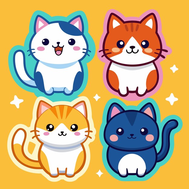 Vector four adorable cartoon cats in different colors