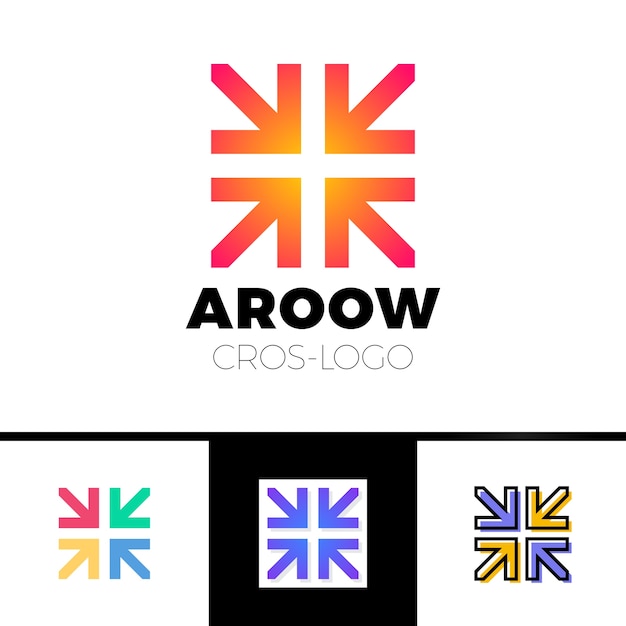 Vector four arrows logo form cross or plus graphic concept, intersection 4 directions creative emblem